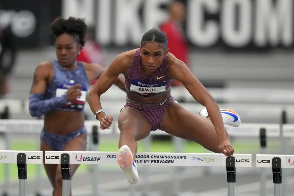 Olympic champs Masai Russell, Grant Holloway add national indoor titles